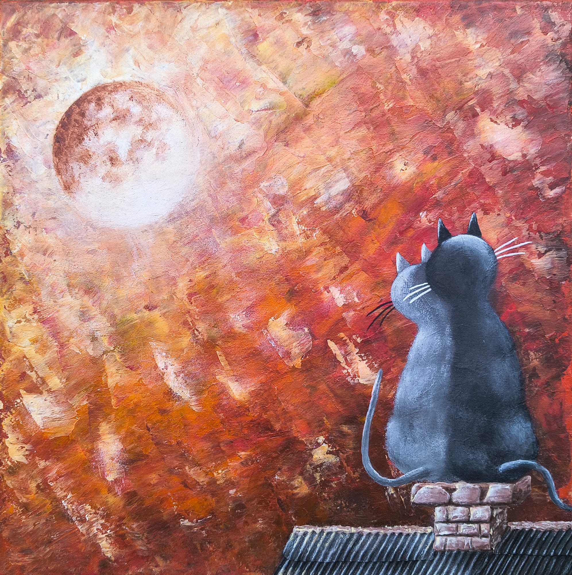 Koty na kominie - acrylic od Kolor w obrazie - ArtBoard