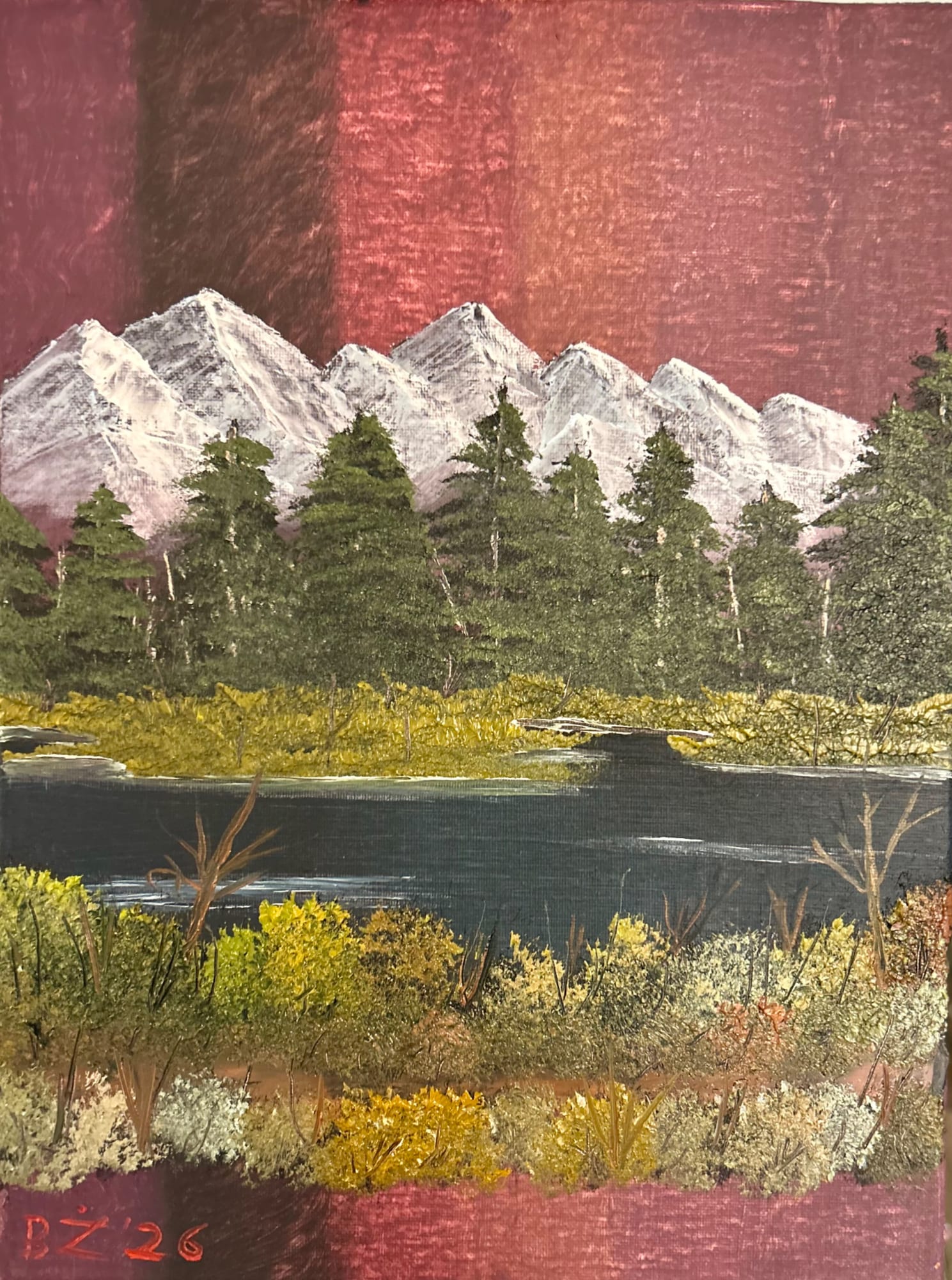 Górski krajobraz na brązowym tle - oil od BartekZm - ArtBoard