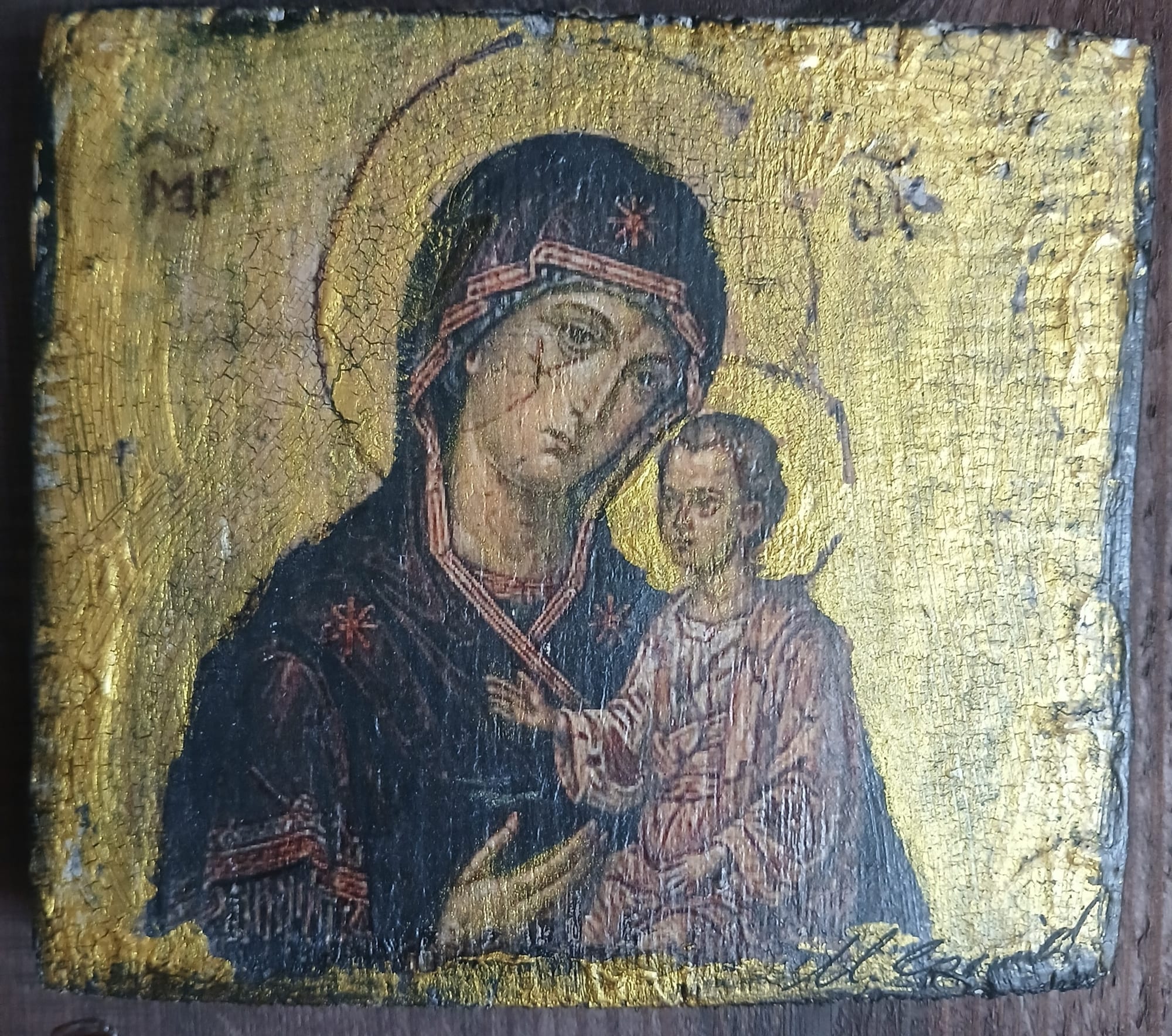 Bogurodzica - akryl, węgiel, pastele, złoto, spękania od Monastyr Michaił - ArtBoard