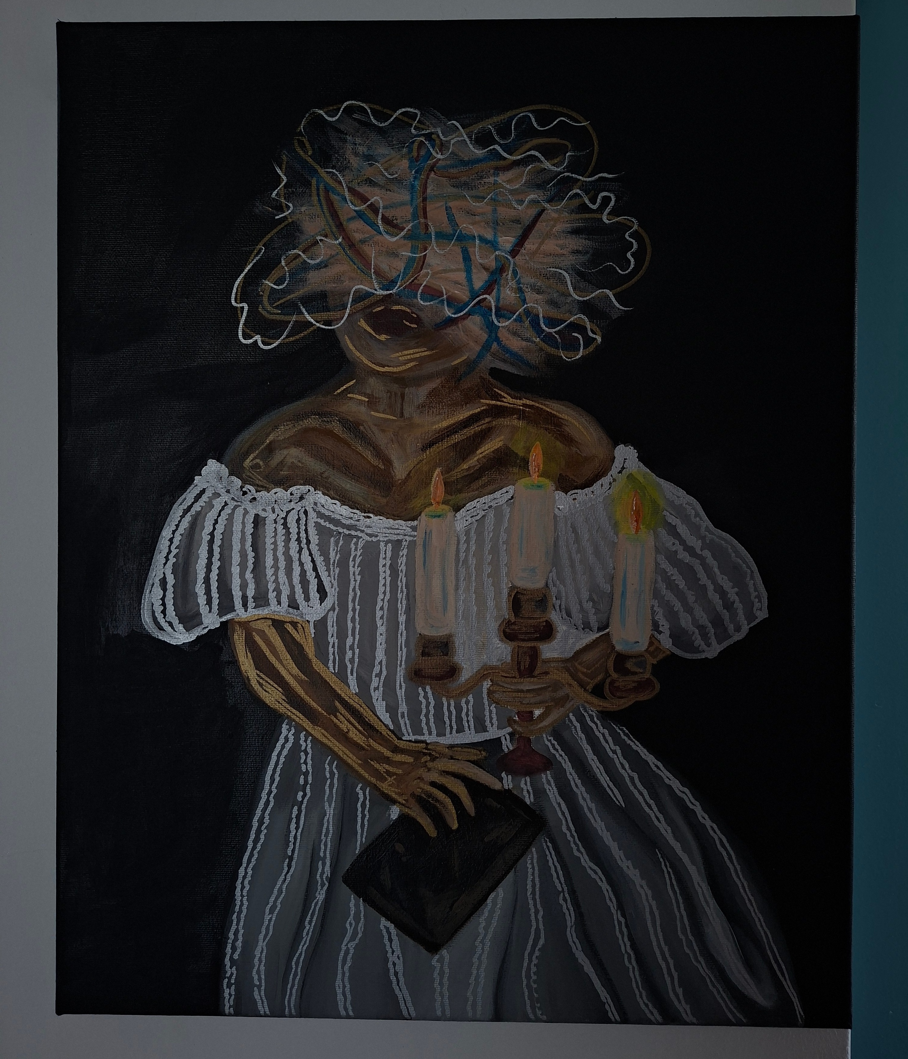 Obraz kobiety z świecznikiem  - Farby olejne od CandleWovenArt - ArtBoard