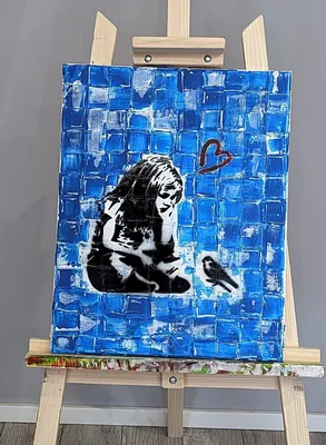 Girls with blue bird - acrylic od Kamil - ArtBoard