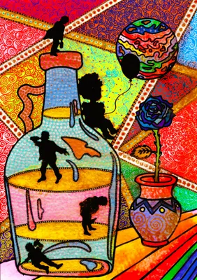 MAŁY KSIĄŻĘ NA PLANECIE PIJAKA (The Little Prince on the Drunkard's Planet) - mixed_media od Robert Mentel - ArtBoard