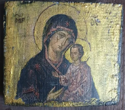 Bogurodzica - akryl, węgiel, pastele, złoto, spękania od Michał Cz. - ArtBoard